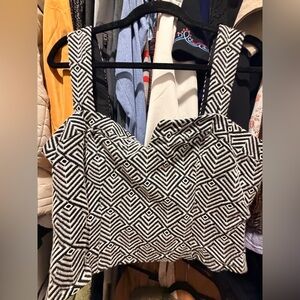 White House Black Market Black and White Geometric Blouse
